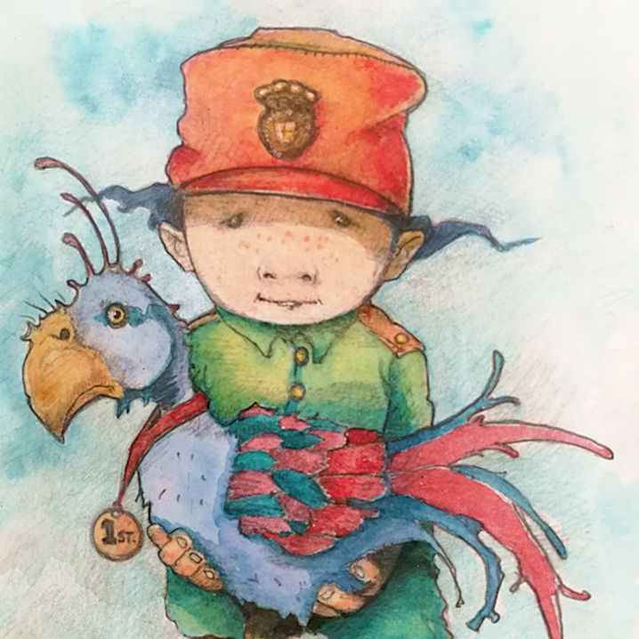 Explorer Edward Summersby with his pet Snoogle bird