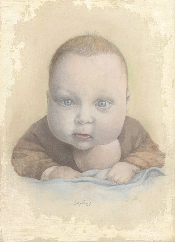 Silverpoint drawing of chubby baby